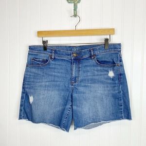LOFT Denim Roll Shorts 8 Distressed Frayed Hem 5.5"